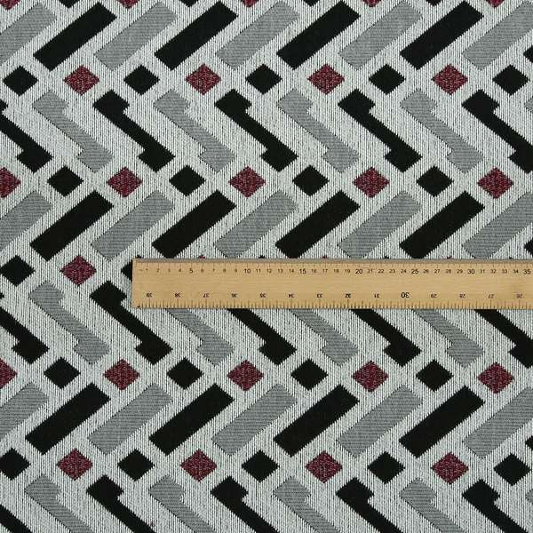 Fantasque Chevron Striped Pattern Furnishing Fabric In White Black Red Colours Woven Soft Chenille Fabric JO-125