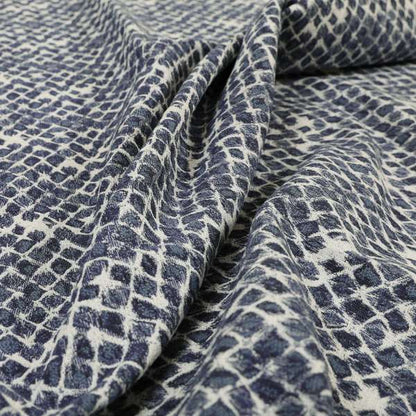 Paved Effect Pattern Blue Colour Chenille Furnishing Curtains Fabric JO-1250 - Made To Measure Curtains