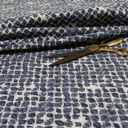 Paved Effect Pattern Blue Colour Chenille Furnishing Curtains Fabric JO-1250 - Made To Measure Curtains