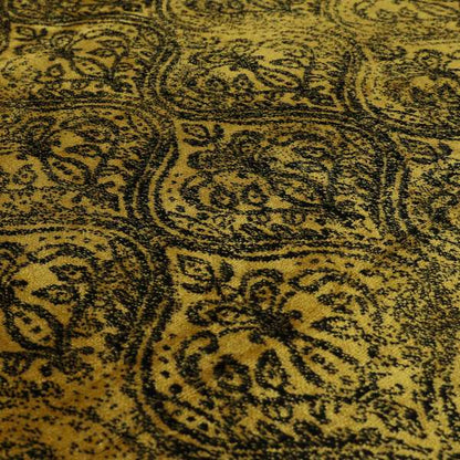 Medallion Pattern Velvet Material Black Gold  Upholstery Fabric JO-1251 - Roman Blinds