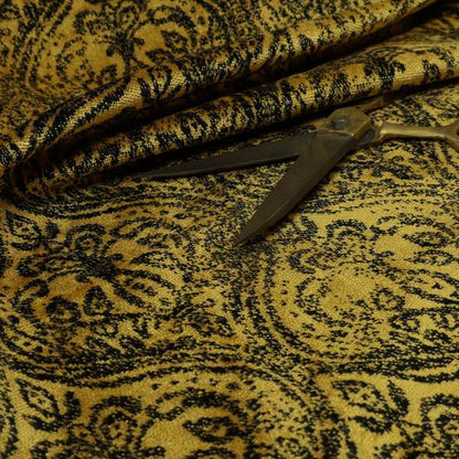 Medallion Pattern Velvet Material Black Gold  Upholstery Fabric JO-1251 - Roman Blinds