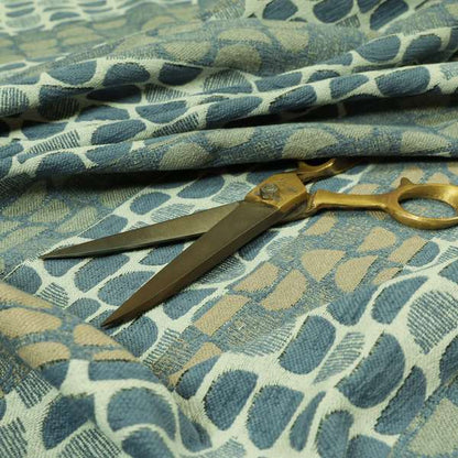 Geometric Half Curve Pattern Chenille Blue Grey Curtain Upholstery Fabric JO-1253 - Handmade Cushions