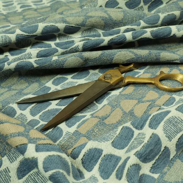 Geometric Half Curve Pattern Chenille Blue Grey Curtain Upholstery Fabric JO-1253 - Made To Measure Curtains