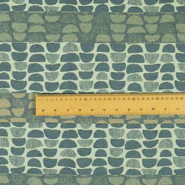 Geometric Half Curve Pattern Chenille Blue Grey Curtain Upholstery Fabric JO-1253 - Made To Measure Curtains