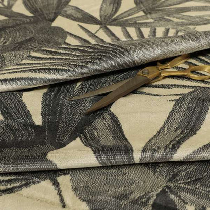 Jungle Floral Pattern Velvet Material Cream Grey Colour Upholstery Fabric JO-1255 - Made To Measure Curtains