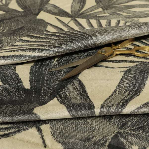 Jungle Floral Pattern Velvet Material Cream Grey Colour Upholstery Fabric JO-1255