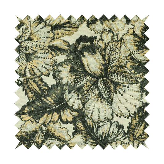 Floral Inspired Pattern Chenille Material Black Yellow Colour Upholstery Fabric JO-1256