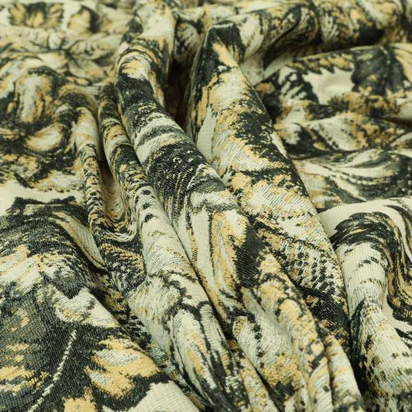 Floral Inspired Pattern Chenille Material Black Yellow Colour Upholstery Fabric JO-1256