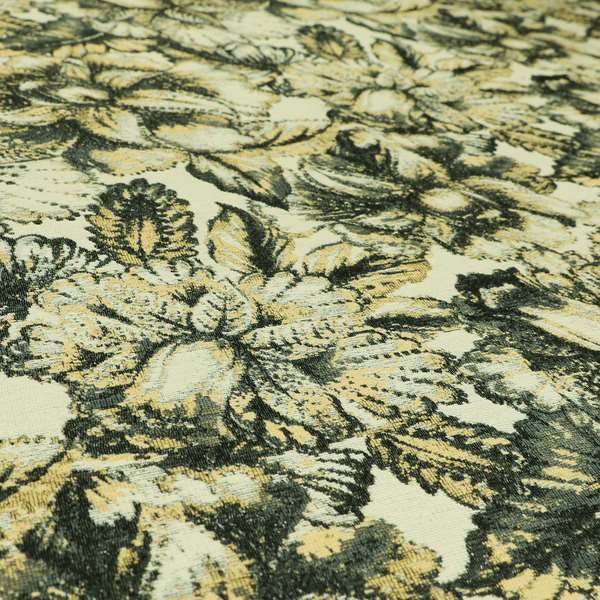 Floral Inspired Pattern Chenille Material Black Yellow Colour Upholstery Fabric JO-1256 - Roman Blinds