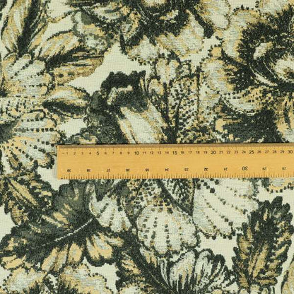 Floral Inspired Pattern Chenille Material Black Yellow Colour Upholstery Fabric JO-1256 - Made To Measure Curtains