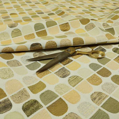 Eclipsed Inspired Pattern Yellow Brown Shades Colour Upholstery Furnishing Chenille Fabric JO-1257 - Roman Blinds