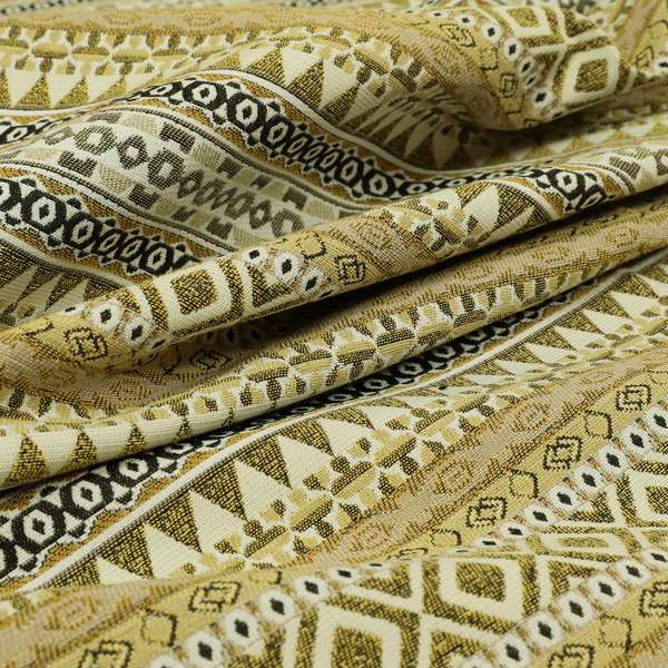 Yellow Brown Colours Geometric Self Pattern Stripe Chenille Upholstery Fabric JO-1258 - Made To Measure Curtains