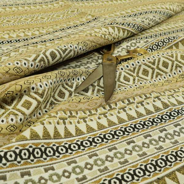 Yellow Brown Colours Geometric Self Pattern Stripe Chenille Upholstery Fabric JO-1258 - Roman Blinds