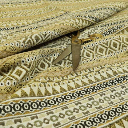 Yellow Brown Colours Geometric Self Pattern Stripe Chenille Upholstery Fabric JO-1258