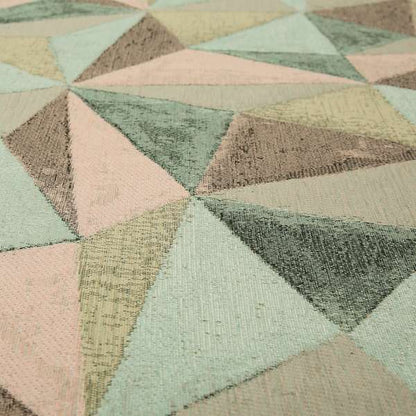 Saphira Pink Green Multi Colour Geometric Diamonds Pattern Soft Chenille Upholstery Fabric JO-126 - Roman Blinds