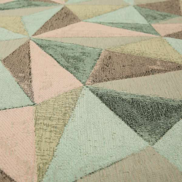 Saphira Pink Green Multi Colour Geometric Diamonds Pattern Soft Chenille Upholstery Fabric JO-126 - Handmade Cushions