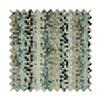 Muted Tones Blues Beige Grey Colour Cubed Geometric Pattern Cut Velvet Furnishings Fabric JO-1261 - Roman Blinds