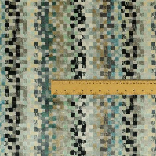 Muted Tones Blues Beige Grey Colour Cubed Geometric Pattern Cut Velvet Furnishings Fabric JO-1261 - Roman Blinds