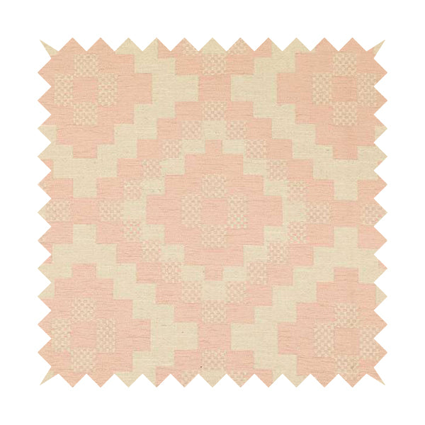 Pink Cream Colour Cubed Tetris Pattern Furnishing Upholstery Fabric JO-1262 - Roman Blinds