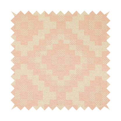 Pink Cream Colour Cubed Tetris Pattern Furnishing Upholstery Fabric JO-1262 - Made To Measure Curtains