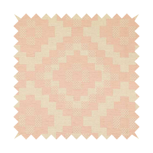 Pink Cream Colour Cubed Tetris Pattern Furnishing Upholstery Fabric JO-1262