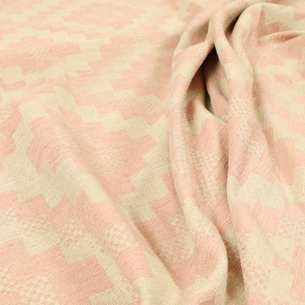 Pink Cream Colour Cubed Tetris Pattern Furnishing Upholstery Fabric JO-1262 - Made To Measure Curtains