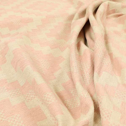 Pink Cream Colour Cubed Tetris Pattern Furnishing Upholstery Fabric JO-1262 - Made To Measure Curtains