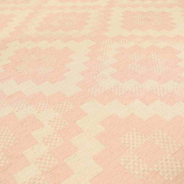 Pink Cream Colour Cubed Tetris Pattern Furnishing Upholstery Fabric JO-1262 - Made To Measure Curtains