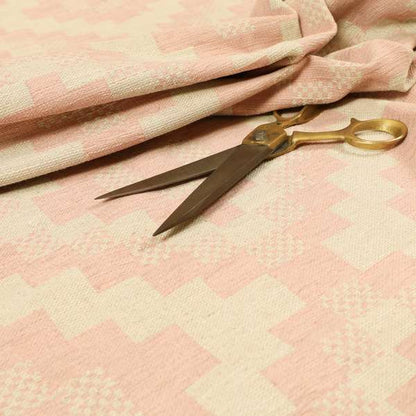 Pink Cream Colour Cubed Tetris Pattern Furnishing Upholstery Fabric JO-1262 - Roman Blinds