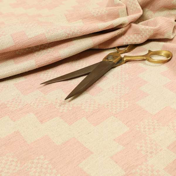 Pink Cream Colour Cubed Tetris Pattern Furnishing Upholstery Fabric JO-1262 - Made To Measure Curtains