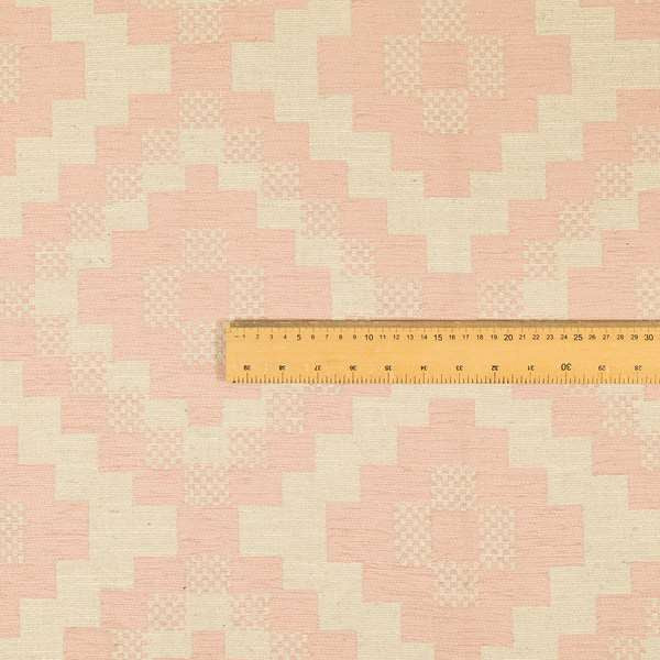 Pink Cream Colour Cubed Tetris Pattern Furnishing Upholstery Fabric JO-1262 - Made To Measure Curtains