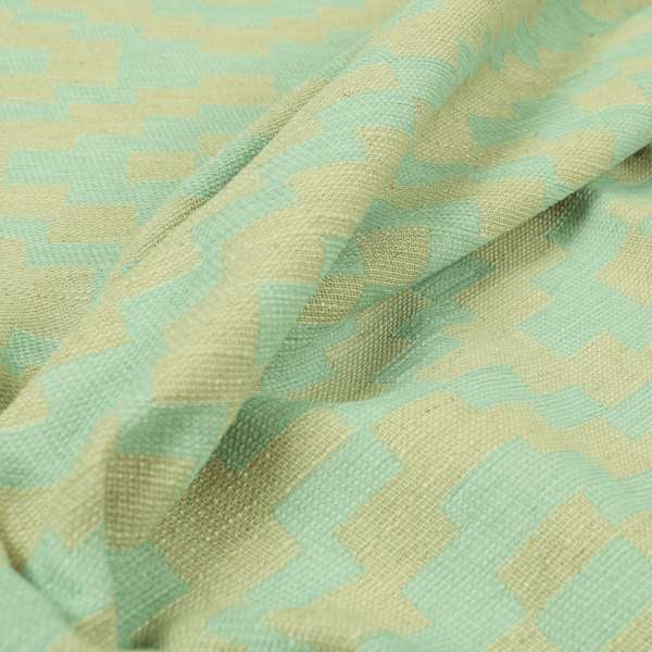 Light Blue Cream Colour Cubed Tetris Pattern Furnishing Upholstery Fabric JO-1263 - Made To Measure Curtains