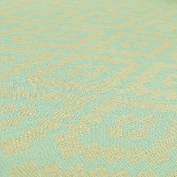 Light Blue Cream Colour Cubed Tetris Pattern Furnishing Upholstery Fabric JO-1263 - Made To Measure Curtains