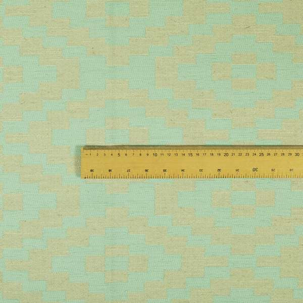 Light Blue Cream Colour Cubed Tetris Pattern Furnishing Upholstery Fabric JO-1263 - Made To Measure Curtains