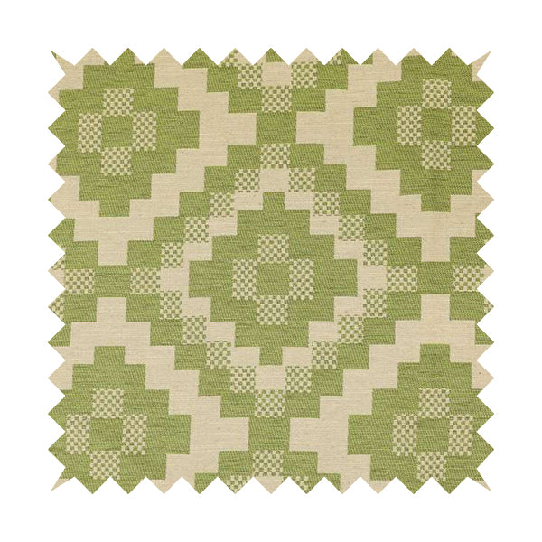 Green Beige Colour Cubed Tetris Pattern Furnishing Upholstery Fabric JO-1266 - Made To Measure Curtains