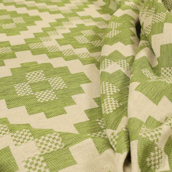 Green Beige Colour Cubed Tetris Pattern Furnishing Upholstery Fabric JO-1266 - Roman Blinds