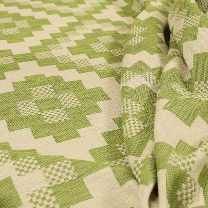 Green Beige Colour Cubed Tetris Pattern Furnishing Upholstery Fabric JO-1266 - Made To Measure Curtains