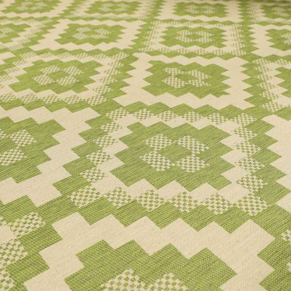 Green Beige Colour Cubed Tetris Pattern Furnishing Upholstery Fabric JO-1266 - Made To Measure Curtains