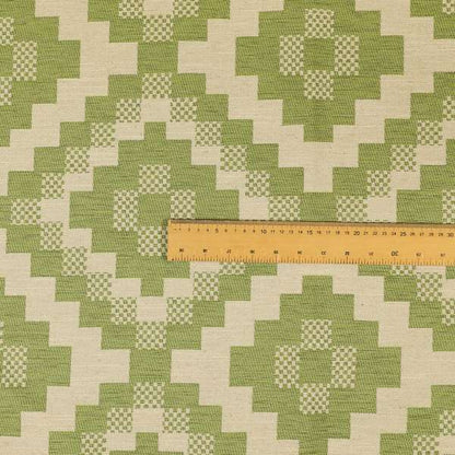 Green Beige Colour Cubed Tetris Pattern Furnishing Upholstery Fabric JO-1266 - Made To Measure Curtains