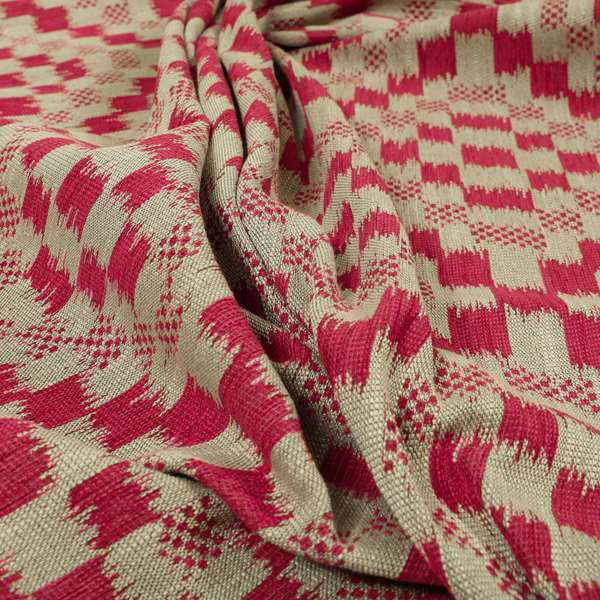 Pink Beige Colour Cubed Tetris Geometric Pattern Furnishing Upholstery Fabric JO-1268 - Made To Measure Curtains