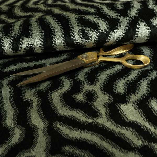 Black Background With Silver Colour Abstract Pattern Heavy Quality Velvet Upholstery Fabric JO-1273 - Made To Measure Curtains