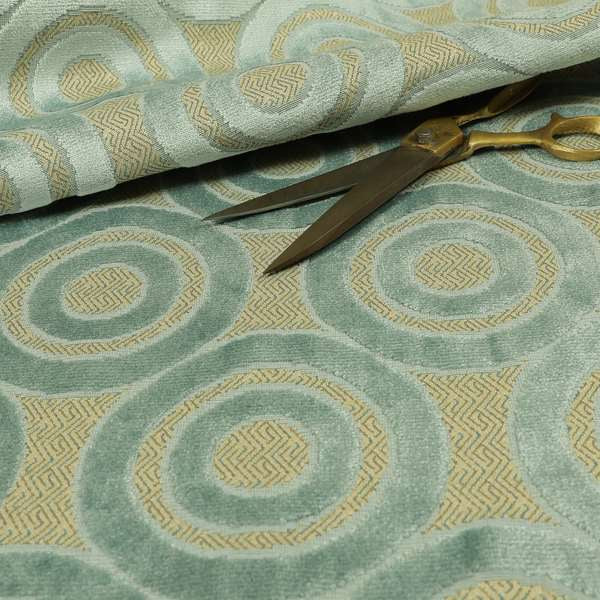 Circle Pattern Geometric Theme Blue Colour Velvet Upholstery Fabric JO-1274 - Made To Measure Curtains