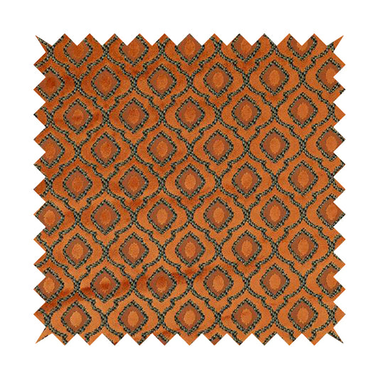 Medallion Pattern In Orange Velvet Quality Furnishing Upholstery Fabric JO-1279