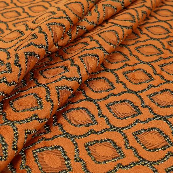 Medallion Pattern In Orange Velvet Quality Furnishing Upholstery Fabric JO-1279 - Made To Measure Curtains