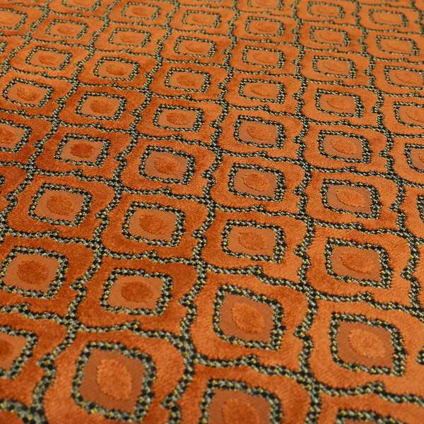 Medallion Pattern In Orange Velvet Quality Furnishing Upholstery Fabric JO-1279