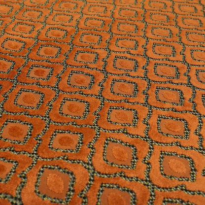 Medallion Pattern In Orange Velvet Quality Furnishing Upholstery Fabric JO-1279