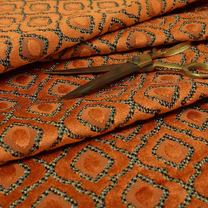 Medallion Pattern In Orange Velvet Quality Furnishing Upholstery Fabric JO-1279 - Roman Blinds