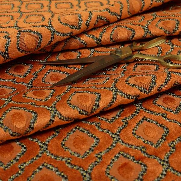 Medallion Pattern In Orange Velvet Quality Furnishing Upholstery Fabric JO-1279 - Made To Measure Curtains