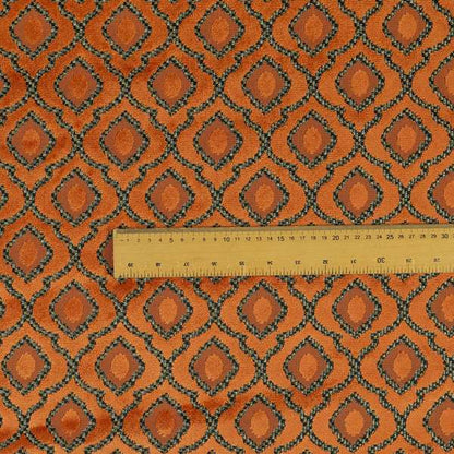 Medallion Pattern In Orange Velvet Quality Furnishing Upholstery Fabric JO-1279 - Roman Blinds