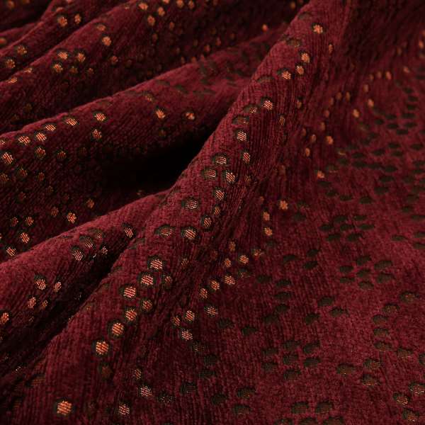 Vegas Wine Plum Shine Effect Geometric Dotted Pattern Soft Chenille Upholstery Fabric JO-128